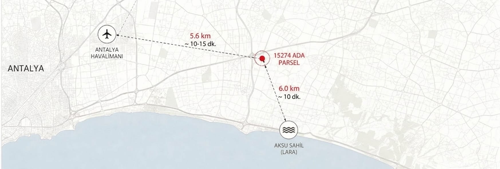 Havalimanına 5 km, Lara'ya 6 km